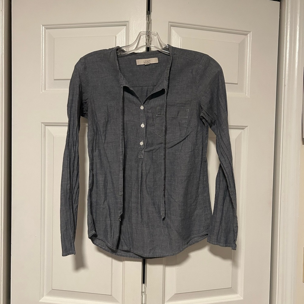 LOFT Blue Gray Long Sleeve Blouse
